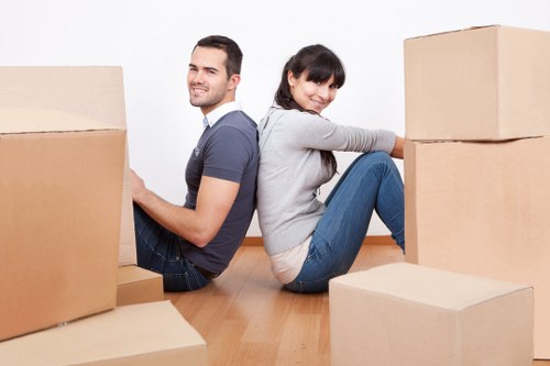 Packed student belongings ready for removal in Battersea
