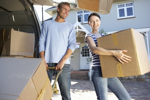 Moving boxes and furniture prepared for Battersea flat removals